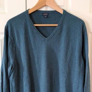 like NEW J crew Men's Teal Cotton Cashmere V-Neck Sweater preppy size L